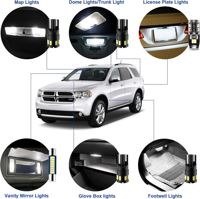 EASY EAGLE LED Interior Car Lights for Dodge-Durango-2011-2021: 15 Piece Kit White LED Light Bulbs - Super Bright 6000K + Install Tool - Image 3